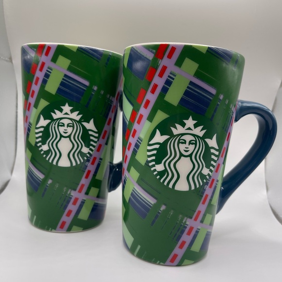 Set of two STARBUCKS 16oz Collectible Tartan Plaid Holiday 2020 Coffee Cups Mugs - Picture 2 of 6
